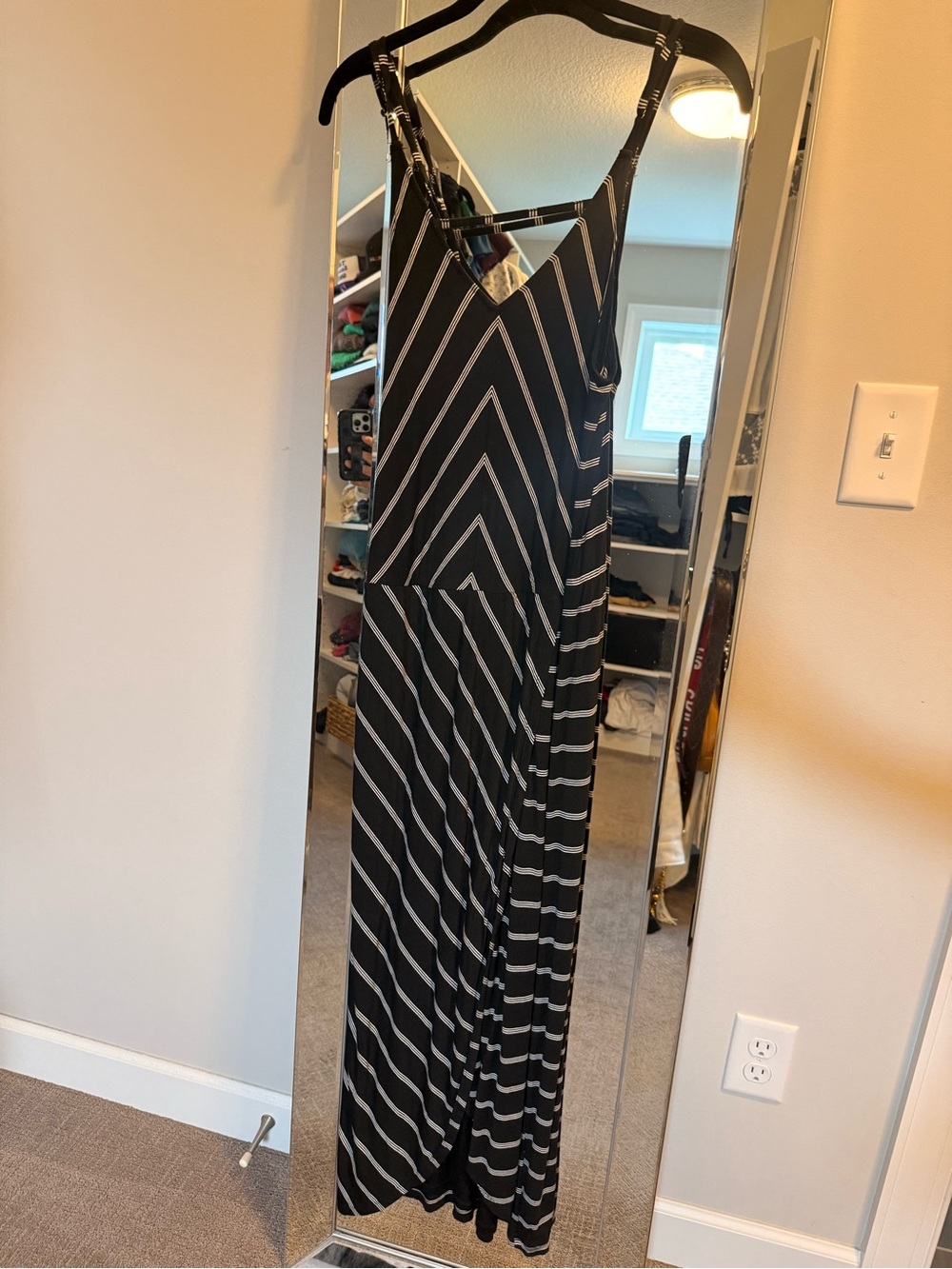 Black and White Striped V-Neck Maxi Dress